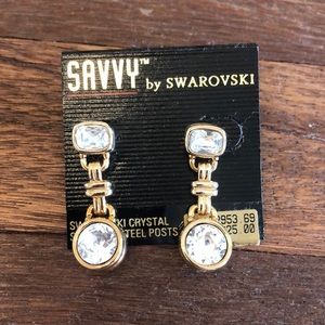 Vintage Savvy by Swarovski Crystal Drop Earrings Gold Tone Dangle Earrings Gift
